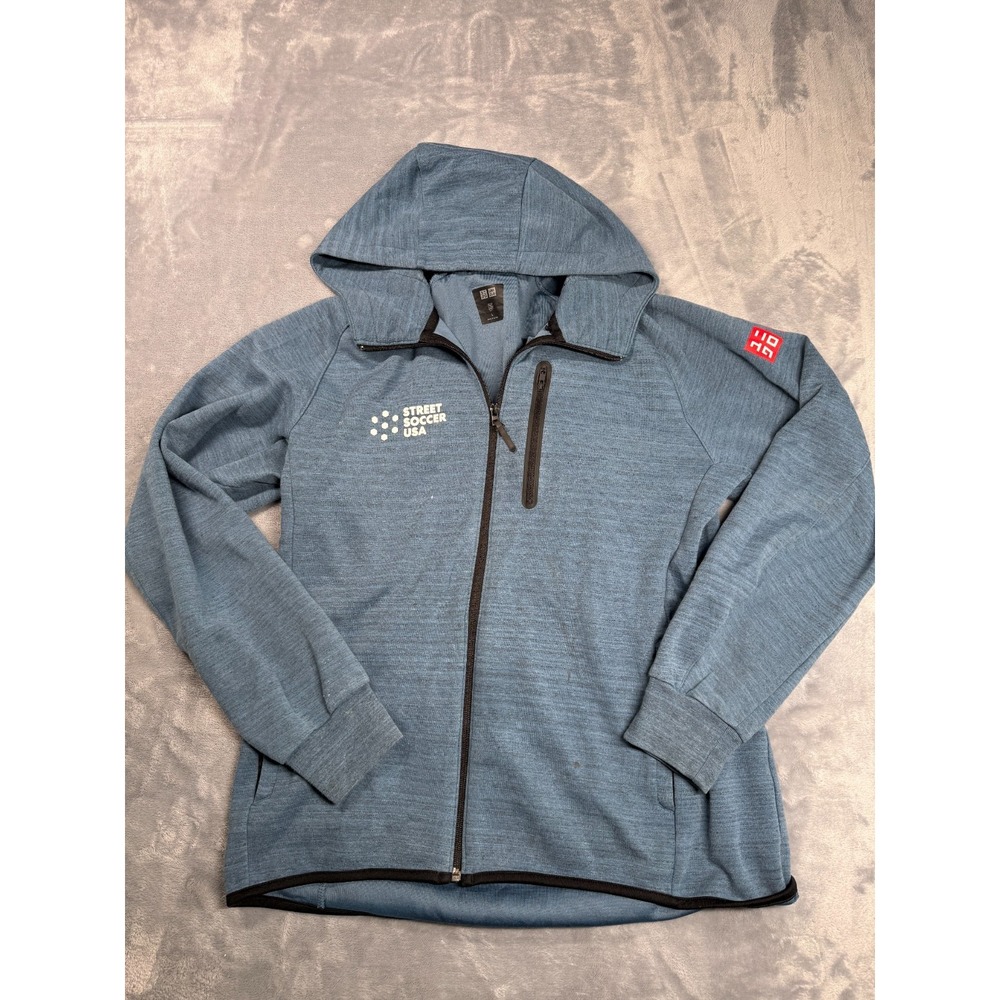 Uniqlo DRY Full Zip Hoodie Street Soccer USA Blue Athletic Jacket Mens Large